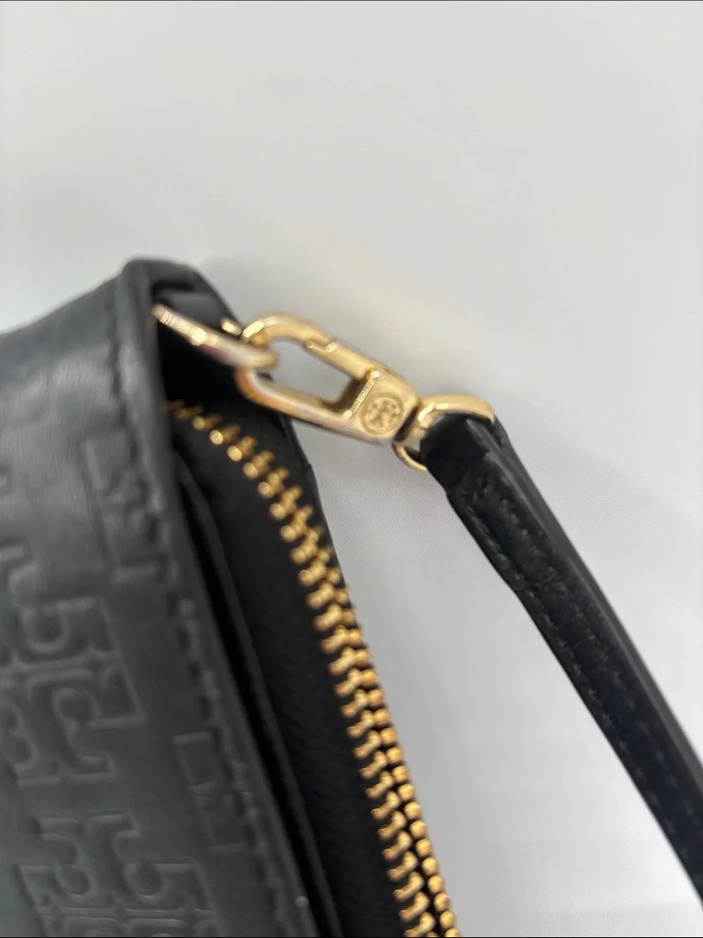 Tory Burch Black Embossed Leather Crossbody with Gold Accent
